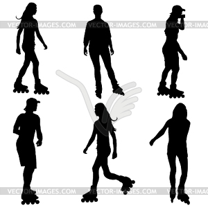 Silhouettes of people rollerskating.  - vector image