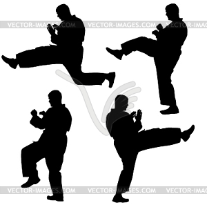 Набор черные силуэты каратэ. Спорт - векторный клипарт / векторное изображение