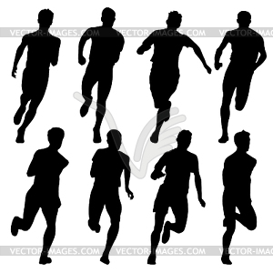 Set of silhouettes. Runners on sprint, men.  - vector image