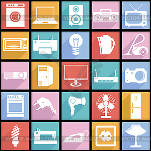 Collection flat icons with long shadow. Electrical - vector image