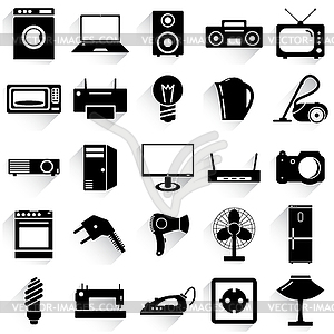 Collection flat icons with long shadow. Electrical - vector clipart