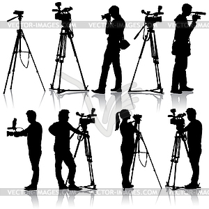 Cameraman with video camera. Silhouettes. Ve - vector image