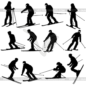 Mountain skier man speeding down slope. sport - vector clip art