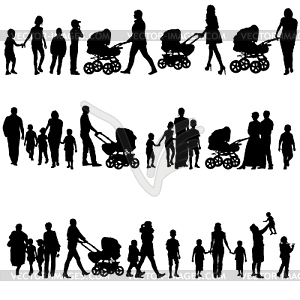 Black set of silhouettes of parents and children - vector clipart