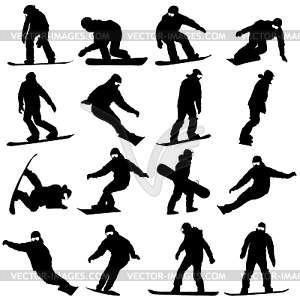 Black silhouettes set snowboarders. i - vector clipart / vector image