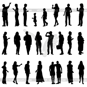 Black silhouettes of beautiful mans and womans - white & black vector clipart