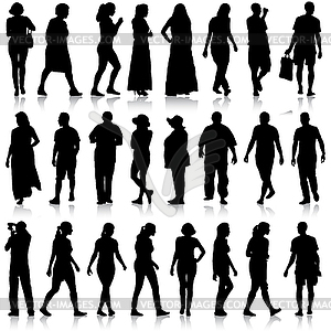 Black silhouettes of beautiful mans and womans - vector clip art