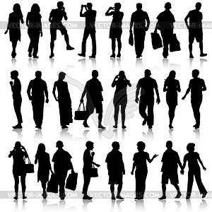 Black silhouettes of beautiful mans and womans - vector clipart