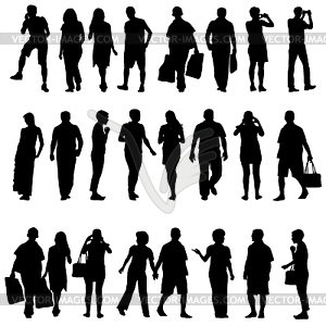 Black silhouettes of beautiful mans and womans - vector image