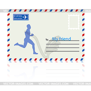 Silhouettes, athlete runs on mail envelope. - vector clipart