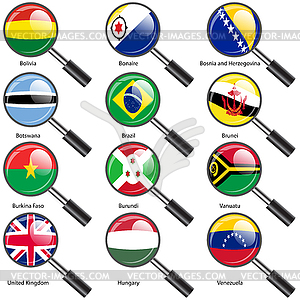 Set Flags of world sovereign states magnifying - vector image