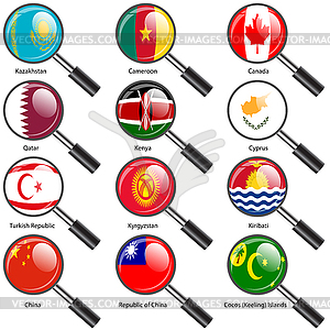 Set Flags of world sovereign states magnifying - vector image