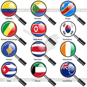 Set Flags of world sovereign states magnifying - vector clip art