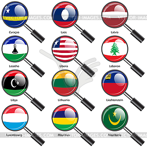 Set Flags of world sovereign states magnifying - vector clipart