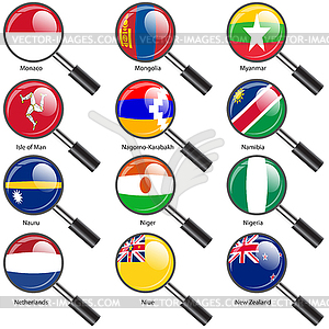 Set Flags of world sovereign states magnifying - vector image