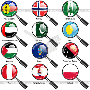 Set Flags of world sovereign states magnifying - vector image