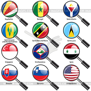 Set Flags of world sovereign states magnifying - vector clip art