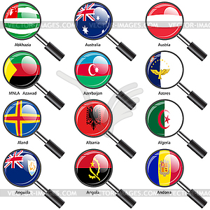 Set Flags of world sovereign states magnifying - vector clip art