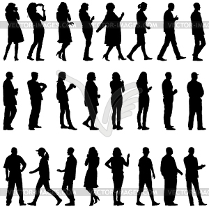 Black silhouettes of beautiful mans and womans - vector image