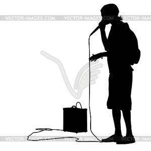 Silhouette of guy beatbox with microphone. illustr - white & black vector clipart