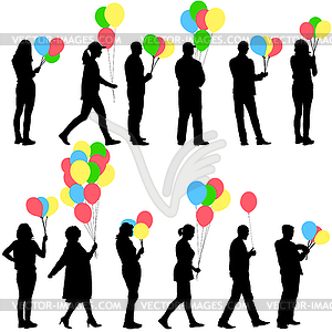 Black silhouettes of beautiful mans with balloons - vector clipart