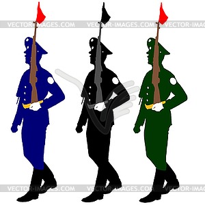 Silhouette soldiers during military parade. - vector image