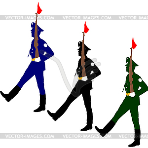 Silhouette soldiers during military parade. - vector image