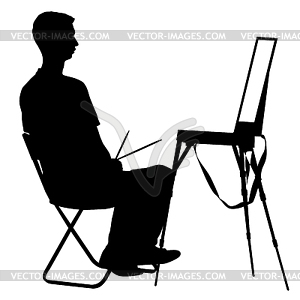 Silhouette, artist at work, illustr - vector image