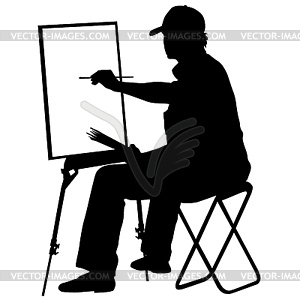 Silhouette, artist at work, illustr - vector clipart