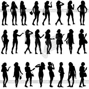 Black silhouettes of beautiful mans and womans - vector clip art