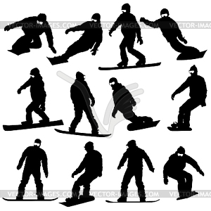 Black silhouettes set snowboarders. i - vector image