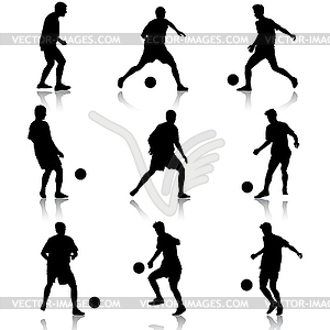 Silhouettes of soccer players with ball. illustratio - vector clipart