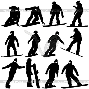 Black silhouettes set snowboarders. i - vector clip art