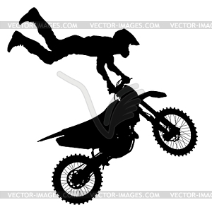 Black silhouettes Motocross rider on motorcycle. - vector clip art