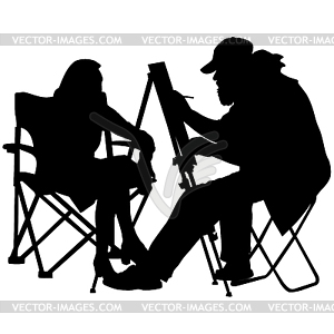 Silhouette, artist at work, illustr - vector clip art