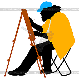 Silhouette, artist at work, illustr - vector clipart