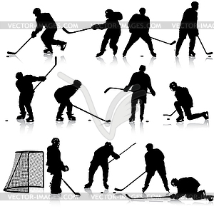 Set of silhouettes of hockey player. . illustra - vector clipart