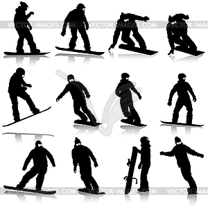 Black silhouettes set snowboarders. i - vector image