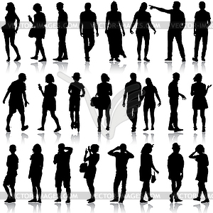 Black silhouettes of beautiful mans and womans - vector clipart