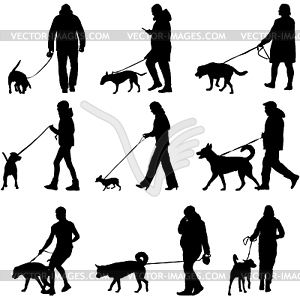 Set silhouette of people and dog - vector clipart