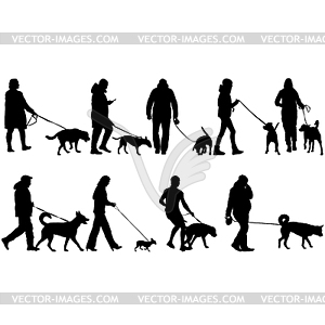 Set silhouette of people and dog - vector EPS clipart