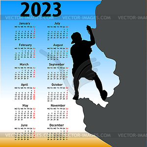Стильный календарь с силуэтом скалолаза на - изображение в векторном формате