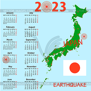 Calendar Japan map with danger on an atomic power - vector image