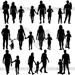 Set silhouette of happy family - vector clip art