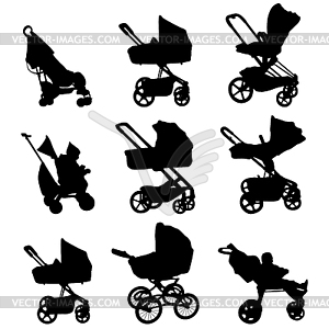 Silhouette of baby stroller - vector clip art