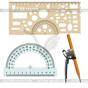 Ruler compasses and protractor drawing tools - vector image