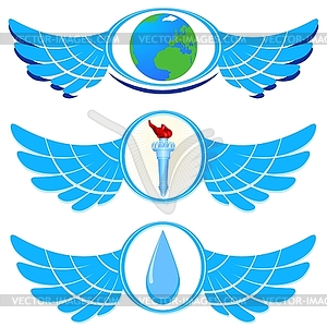 Abstract icons with wings - vector clipart