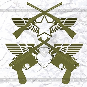 Badges with wings and small arms - vector clipart