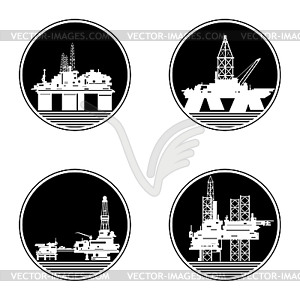 Нефтяные платформы- - черно-белый векторный клипарт