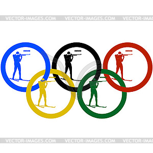 Biathlon and Olympic rings- - vector clipart